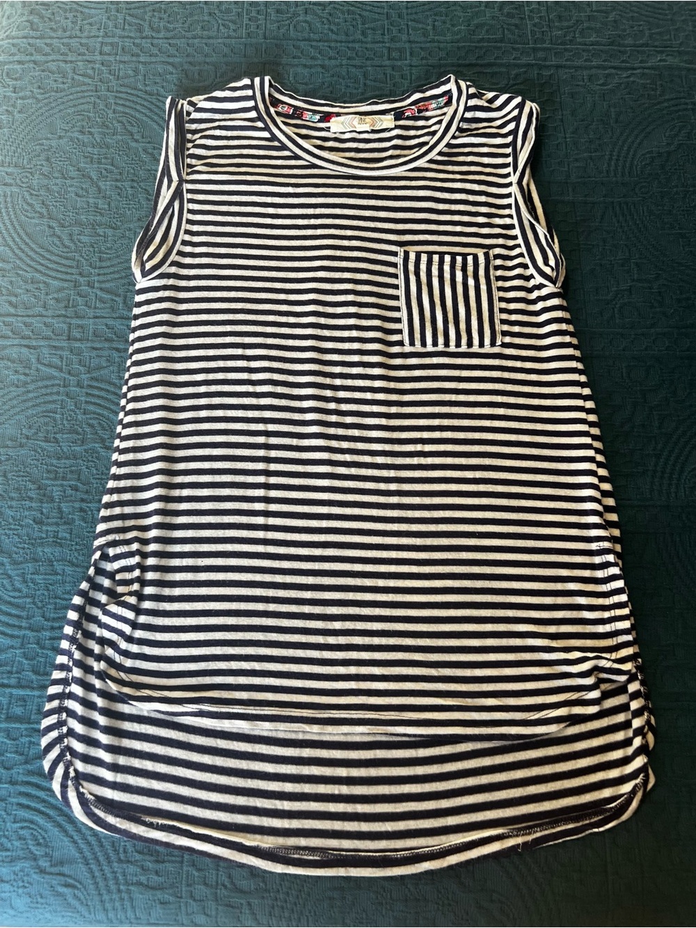 Pink Rose Casual Sleeveless Blue White Striped Crewneck Pocket Tee Tank Shirt-M - Picture 4 of 15